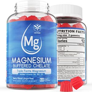sugar free magnesium gummies, triple magnesium supplement | magnesium glycinate, malate, citrate w/ d3 b6 b12, 260mg chelated for high absorption, for calm, sleep, mood & muscle cramp, vegan, 2 pack