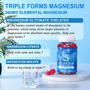 Sugar Free Magnesium Gummies, Triple Magnesium Supplement | Magnesium Glycinate, Malate, Citrate w/ D3 B6 B12, 260mg Chelated for High Absorption, for Calm, Sleep, Mood & Muscle Cramp, Vegan, 2 Pack