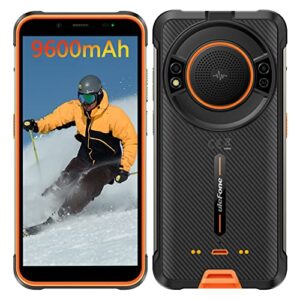 ulefone rugged smartphone, power armor 16 pro 9600mah battery, android 12 4gb+64gb rugged phone, 16mp rear camera, 5.93" hd+ screen, 3.5w loud speaker, built-in glare flashlight, dual sim 4g-orange