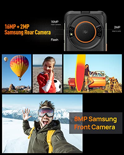 Ulefone Rugged Smartphone, Power Armor 16 Pro 9600mAh Battery, Android 12 4GB+64GB Rugged Phone, 16MP Rear Camera, 5.93" HD+ Screen, 3.5W Loud Speaker, Built-in Glare Flashlight, Dual SIM 4G-Orange