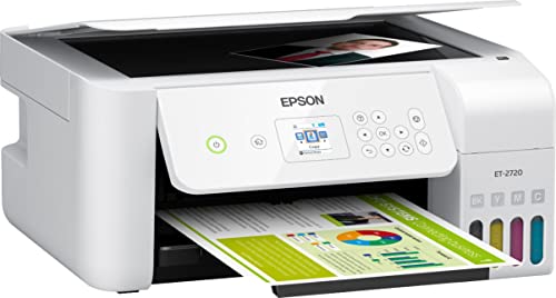 Epson (Renewed) EcoTank ET-2720 Wireless All-in-One Supertank Color Inkjet Printer, White - Print Scan Copy - 10.5 ppm, 5760 x 1440 dpi, 1.44" LCD, Voice Activated, Ethernet, Borderless Print