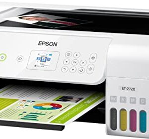 Epson (Renewed) EcoTank ET-2720 Wireless All-in-One Supertank Color Inkjet Printer, White - Print Scan Copy - 10.5 ppm, 5760 x 1440 dpi, 1.44" LCD, Voice Activated, Ethernet, Borderless Print