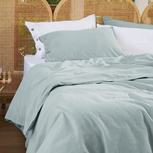 Bedsure Linen Duvet Cover King - Linen Cotton Blend Duvet Cover Set, Spa Blue Linen Duvet Cover, 3 Pieces, 1 Duvet Cover 104x90 Inches and 2 Pillowcases, Comforter Sold Separately