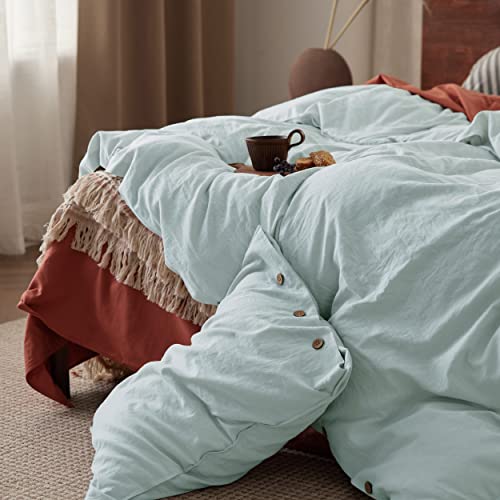 Bedsure Linen Duvet Cover King - Linen Cotton Blend Duvet Cover Set, Spa Blue Linen Duvet Cover, 3 Pieces, 1 Duvet Cover 104x90 Inches and 2 Pillowcases, Comforter Sold Separately