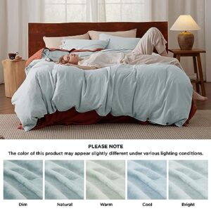 Bedsure Linen Duvet Cover King - Linen Cotton Blend Duvet Cover Set, Spa Blue Linen Duvet Cover, 3 Pieces, 1 Duvet Cover 104x90 Inches and 2 Pillowcases, Comforter Sold Separately