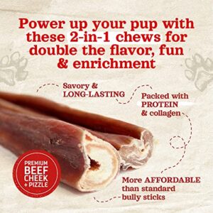 Natural Farm Power Bully Sticks Dog Chews (6”, 5-Pack), 2-in-1 Power Chews: Premium Beef Cheek Wrapped in Beef Pizzle, Long-Lasting, Great Dog Dental Treats Fro Small, Medium & Large Dogs