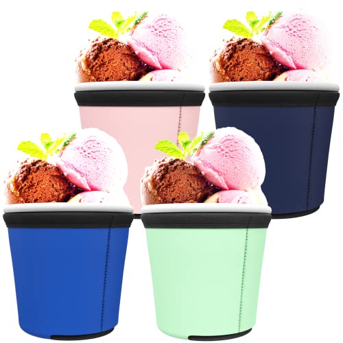 TahoeBay Blank Ice Cream Pint Sleeves (4-Pack) Extra Thick Insulated Neoprene Covers for Tapered Tubs, Customize with Heat Transfer Vinyl and Sublimation (Multicolor)