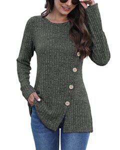 fall tops for women casual crew neck long sleeve pullover sweaters green