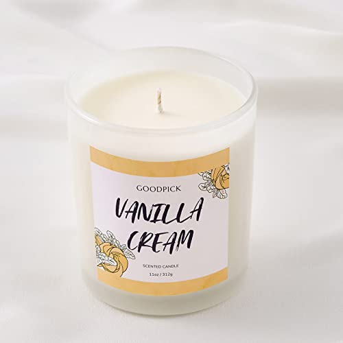 Goodpick Vanilla Cream Scented Candle for Home Decor, Candle Gift for Girls, Soy Candle for Home, White Jar Candle, 11 oz, 50-60 Hours of Burn Time