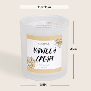 Goodpick Vanilla Cream Scented Candle for Home Decor, Candle Gift for Girls, Soy Candle for Home, White Jar Candle, 11 oz, 50-60 Hours of Burn Time