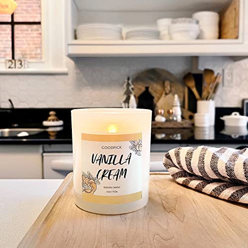 Goodpick Vanilla Cream Scented Candle for Home Decor, Candle Gift for Girls, Soy Candle for Home, White Jar Candle, 11 oz, 50-60 Hours of Burn Time