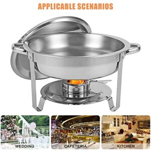 HORESTKIT Round Chafing Dishes Stainless Steel Foldable Chafers and Buffet Warmers Sets, 5QT Foldable Complete Food Warmer, Sliver, 2 Packs