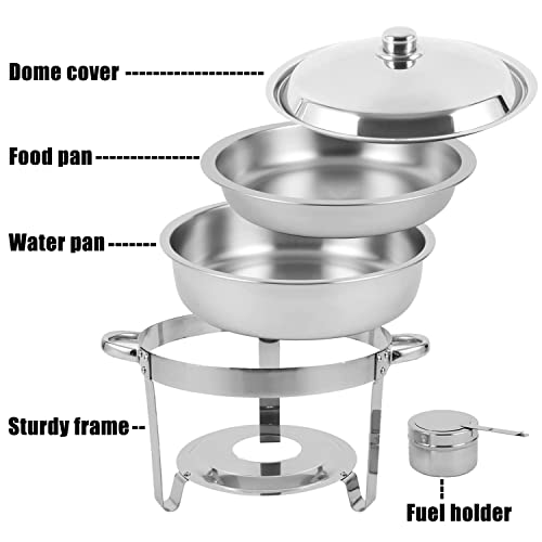 HORESTKIT Round Chafing Dishes Stainless Steel Foldable Chafers and Buffet Warmers Sets, 5QT Foldable Complete Food Warmer, Sliver, 2 Packs