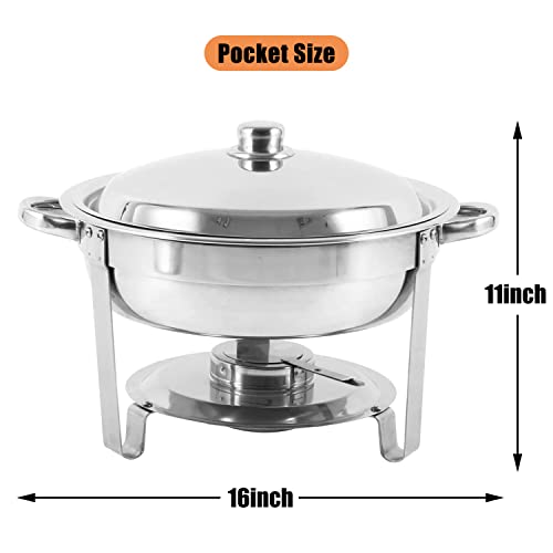 HORESTKIT Round Chafing Dishes Stainless Steel Foldable Chafers and Buffet Warmers Sets, 5QT Foldable Complete Food Warmer, Sliver, 2 Packs