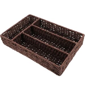 healifty wicker rattan baskets tea bag sugar packet holder coffee station condiment organizer woven divided basket tray for drawer shelf countertop coffee