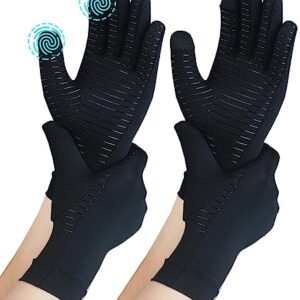 2 Pairs Full Finger Copper Arthritis Compression Gloves with Touchscreen Tips. Relief for Hand Pain, Carpal Tunnel, Rheumatoid, Inflammation, Tendonitis, Trigger Finger, RSI, Fit for Men Women (M)