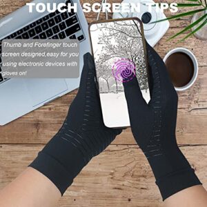 2 Pairs Full Finger Copper Arthritis Compression Gloves with Touchscreen Tips. Relief for Hand Pain, Carpal Tunnel, Rheumatoid, Inflammation, Tendonitis, Trigger Finger, RSI, Fit for Men Women (M)