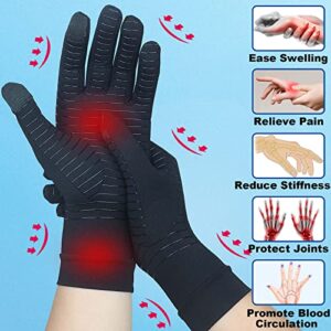 2 Pairs Full Finger Copper Arthritis Compression Gloves with Touchscreen Tips. Relief for Hand Pain, Carpal Tunnel, Rheumatoid, Inflammation, Tendonitis, Trigger Finger, RSI, Fit for Men Women (M)