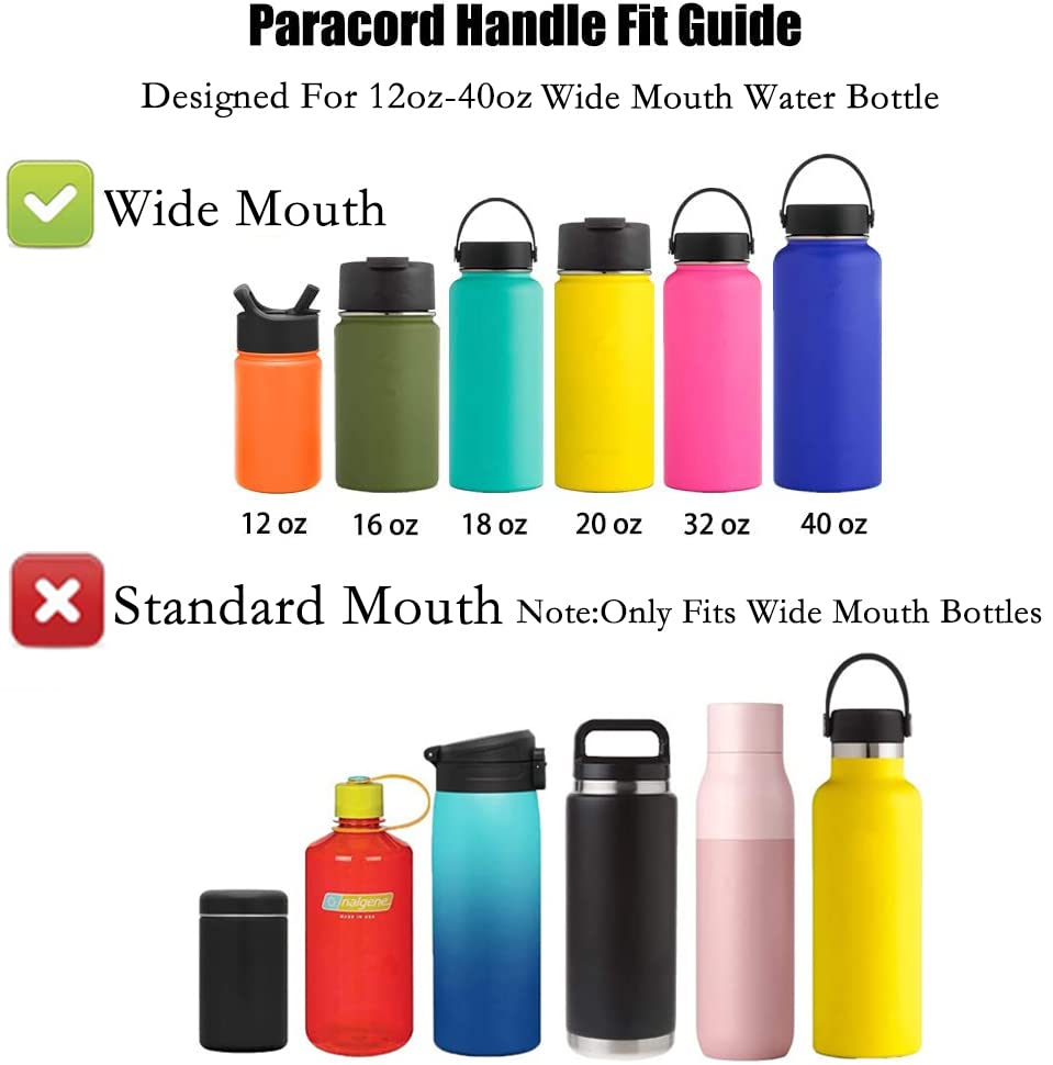 Affute Paracord Handle,Fits Wide Mouth Bottles 12-40 oz, Water Bottle Handle Strap with Safety Ring,Carabiner,Survival Whistle,Compass,Accessories for Walking Hiking Camping (Rainbow 1)