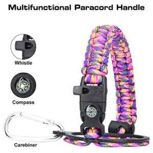 Affute Paracord Handle,Fits Wide Mouth Bottles 12-40 oz, Water Bottle Handle Strap with Safety Ring,Carabiner,Survival Whistle,Compass,Accessories for Walking Hiking Camping (Rainbow 1)