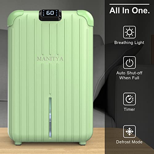 MANITYA Small Dehumidifier for Bedroom, 580 sq ft Smart Mini Dehumidifiers for Bathroom with APP, Small Space Portable Dehumidifiers 60oz Capacity for Home Room Closet RV (Green)