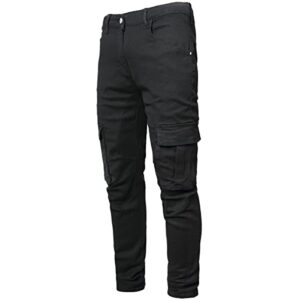 Black Jeans for Men Stretch Skinny Multi Pockets Slim Fit Elastic Jeans Comfort Tapered Leg Cargo Pencil Denim Pants, Black, 36