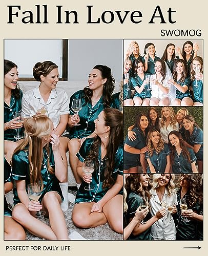 SWOMOG Women's Silk Satin Pajamas Set Short Sleeve Sleepwear Button Down Loungewear Checker Top and Shorts 2 Pcs Pjs