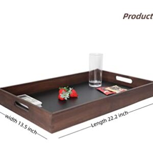 CRAZYWOOD 22x13 Inches Walnut with Carry Handle Black Ottoman Tray Serve Tea Coffee or Breakfast in Bed Classic Wooden Decorative Serving Tray