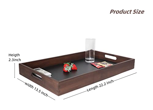 CRAZYWOOD 22x13 Inches Walnut with Carry Handle Black Ottoman Tray Serve Tea Coffee or Breakfast in Bed Classic Wooden Decorative Serving Tray