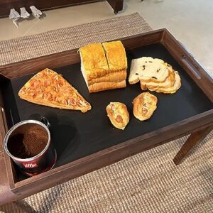 CRAZYWOOD 22x13 Inches Walnut with Carry Handle Black Ottoman Tray Serve Tea Coffee or Breakfast in Bed Classic Wooden Decorative Serving Tray