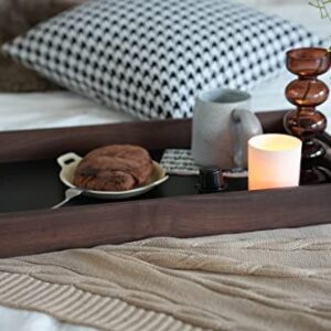 CRAZYWOOD 22x13 Inches Walnut with Carry Handle Black Ottoman Tray Serve Tea Coffee or Breakfast in Bed Classic Wooden Decorative Serving Tray