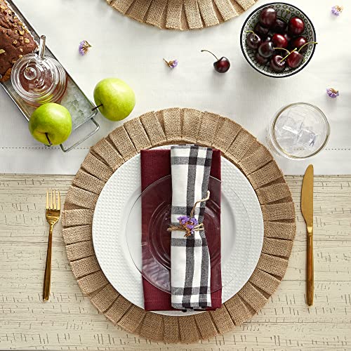 DII Jute Burlap Collection Kitchen Tabletop, Placemat Set, 15" Round, Ruffle Trim Natural, 6 Count