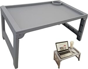 folding lap table tv bed tray eating food l reading/laptop desk on bed or couch with cup holder & foldable legs