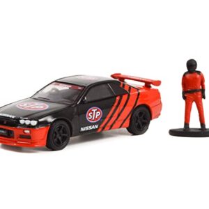 1999 Skyline (R34) RHD Right Hand Drive Black & Red STP & Race Car Driver Figure The Hobby Shop Series 13 1/64 Diecast Model Car by Greenlight 97130 E