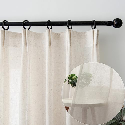 Ftinala Drapes for Living Room Sheer Curtains 96 Inches Long Farmhouse Curtains Pinch Pleat Boho Curtain 2 Panels Faux Linen Textured Track Light Filtering Curtains Window Curtains Sliding Door