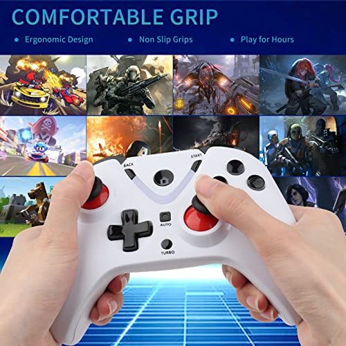 ROTOMOON Wireless Game Controller with LED Lighting Compatible with Xbox One S/X, Xbox Series S/X Gaming Gamepad, Remote Joypad with 2.4G Wireless Adapter Perfect for FPS Games (White)