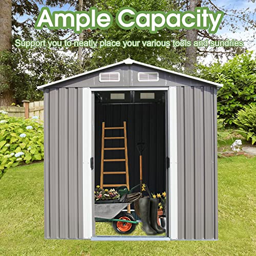 kinbor 6' x 4' Outdoor Storage Shed Garden Shed - Galvanized Metal Utility Tool Storage with Air Vents and Door for Backyard Lawn Patio, Grey