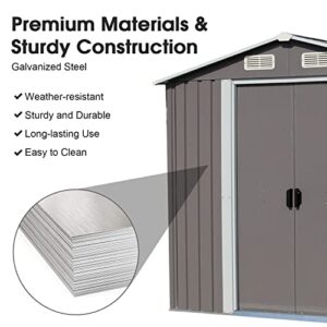kinbor 6' x 4' Outdoor Storage Shed Garden Shed - Galvanized Metal Utility Tool Storage with Air Vents and Door for Backyard Lawn Patio, Grey