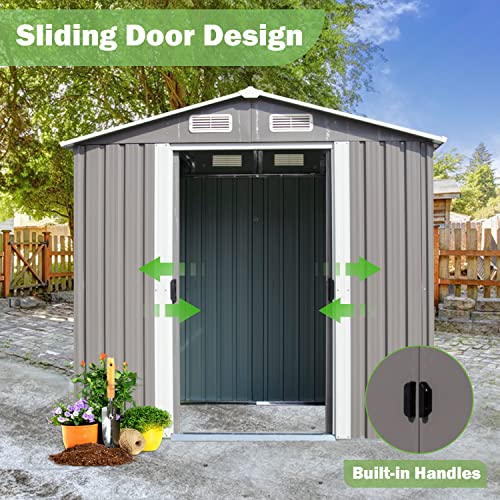 kinbor 6' x 4' Outdoor Storage Shed Garden Shed - Galvanized Metal Utility Tool Storage with Air Vents and Door for Backyard Lawn Patio, Grey