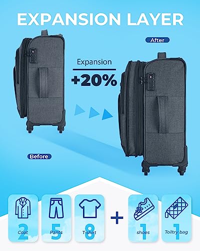 BAGSMART 2 Piece Luggage Sets, Expandable 20 inch Carry on Luggage Airline Approved, Lightweight Carry on Suitcase with Spinner Wheels, Family Travel Suitcase Set with Duffle Bag