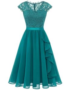 wedtrend women short lace bridesmaid dresses with cap-sleeve wedding guest dresses floral chiffon semi formal dresses, ruffle modest juniors short prom dress for cocktail party wt0212peacockgreenm