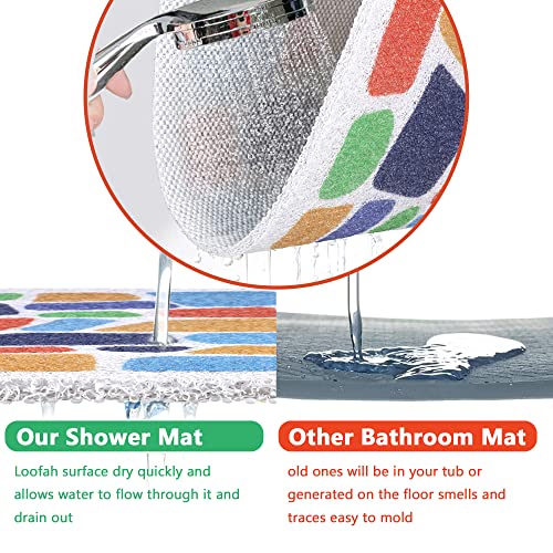 Darhoo Shower Mat Non Slip, 24 x 24 Inches Square Shower Floor Mats for Inside Showers, PVC Loofah Shower Bath Mat with Drainage Holes, Quick Dry Shower Anti Slip Stall Bathmat for Bathroom, Elderly