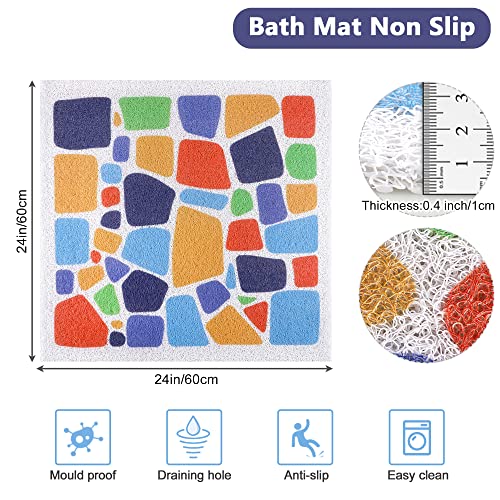 Darhoo Shower Mat Non Slip, 24 x 24 Inches Square Shower Floor Mats for Inside Showers, PVC Loofah Shower Bath Mat with Drainage Holes, Quick Dry Shower Anti Slip Stall Bathmat for Bathroom, Elderly