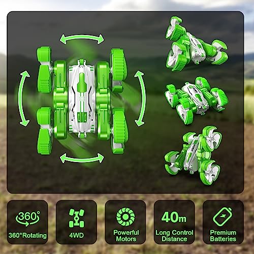 Kiaitre RC Car Remote Control Car, 4WD Stunt Car Rechargeable Double Sided 360° Flips Rotating Toy Gift Present for Kids Ages 4+, Indoor, Outdoor