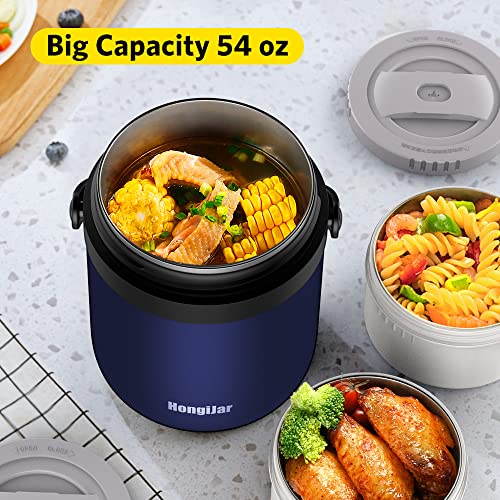 HongiJar Insulated Food Jar 54oz, Thermos 8 Hours Hot Food Lunch Bento Box, 2 Tiers Stackable Thermal Containers, Double Wall Leak-Proof Vacuum Soup Stainless Steel Layers Storage for Adults