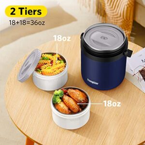 HongiJar Insulated Food Jar 54oz, Thermos 8 Hours Hot Food Lunch Bento Box, 2 Tiers Stackable Thermal Containers, Double Wall Leak-Proof Vacuum Soup Stainless Steel Layers Storage for Adults