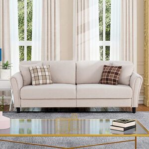 shintenchi 87 inch modern sofa couch for livingroom, mid-century loveseat furniture with hardwood frame, upholstered couch, rounded arms, deep seat sofa bed for bedroom, beige