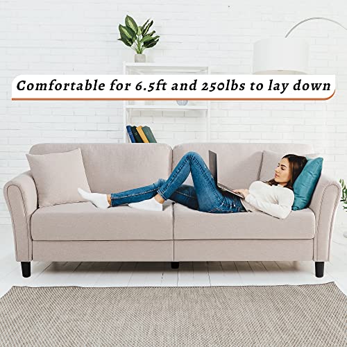 Shintenchi 87 inch Modern Sofa Couch for Livingroom, Mid-Century Loveseat Furniture with Hardwood Frame, Upholstered Couch, Rounded Arms, Deep Seat Sofa Bed for Bedroom, Beige