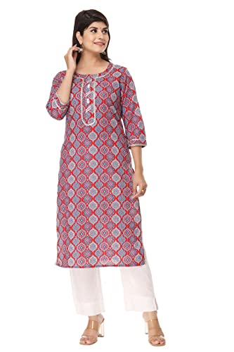 Vihaan IMPEX Indian Kurti Set with White Pant for Women Red