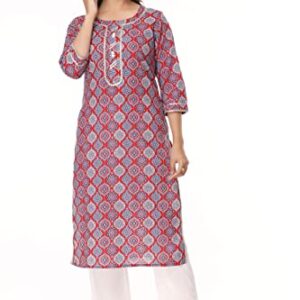 Vihaan IMPEX Indian Kurti Set with White Pant for Women Red